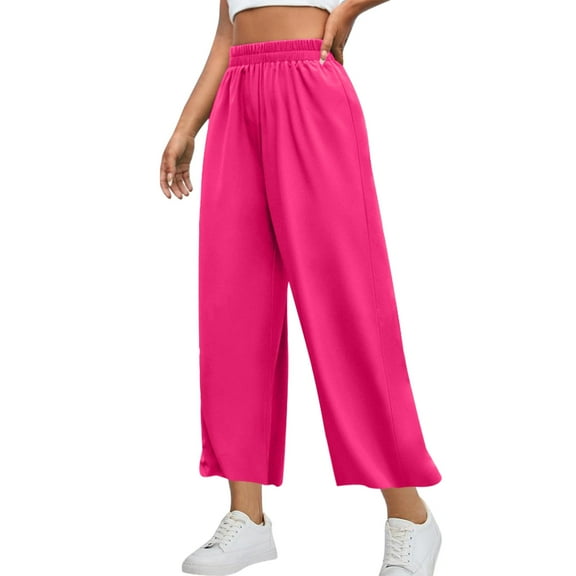 Hueook Womens Sweatpants Winter Pants Women's Sports Wide Leg Pants Solid Color Loose Straight Leg Pants Hot Pink 2X