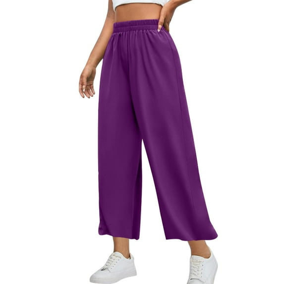 Hueook Womens Sweatpants Winter Pants Women's Sports Wide Leg Pants Solid Color Loose Straight Leg Pants Purple XL