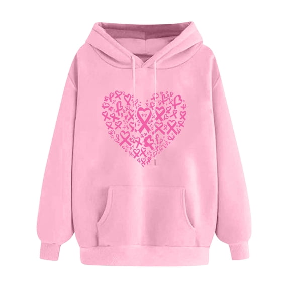 Hueook Womens Sweatshirt Women's Christmas Small Print Pocket Shoulder Sleeves Long Sleeved Top Hooded Sweatshirt Pink XL