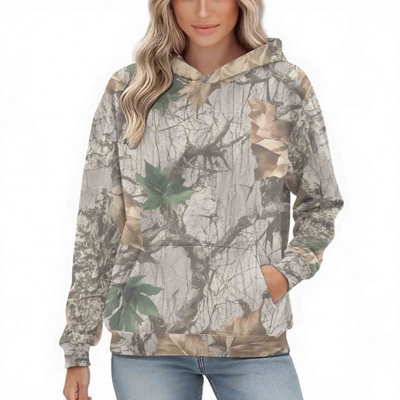 Hueook Womens Sweatshirt Womens Men Hoodies Maple Leaf Print Oversized Hooded Sweatshirt Fleece Pullover Sweatshirts Long Sleeve with Pocket Camouflage XL