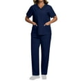 thumbnail image 1 of Hueook Womens Sweatsuits 2 Piece Set Womens Elastic Thin Contrasting Sleeves With Pockets Stretchy Workwear Navy M, 1 of 7