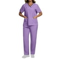 thumbnail image 1 of Hueook Womens Sweatsuits 2 Piece Set Womens Elastic Thin Contrasting Sleeves With Pockets Stretchy Workwear Purple M, 1 of 7