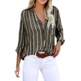 thumbnail image 1 of Hueook Womens T Shirts Plaid Women's Tops Striped Printed Breasted Long Sleeve Shirt Blouse Tops Khaki 3X, 1 of 1