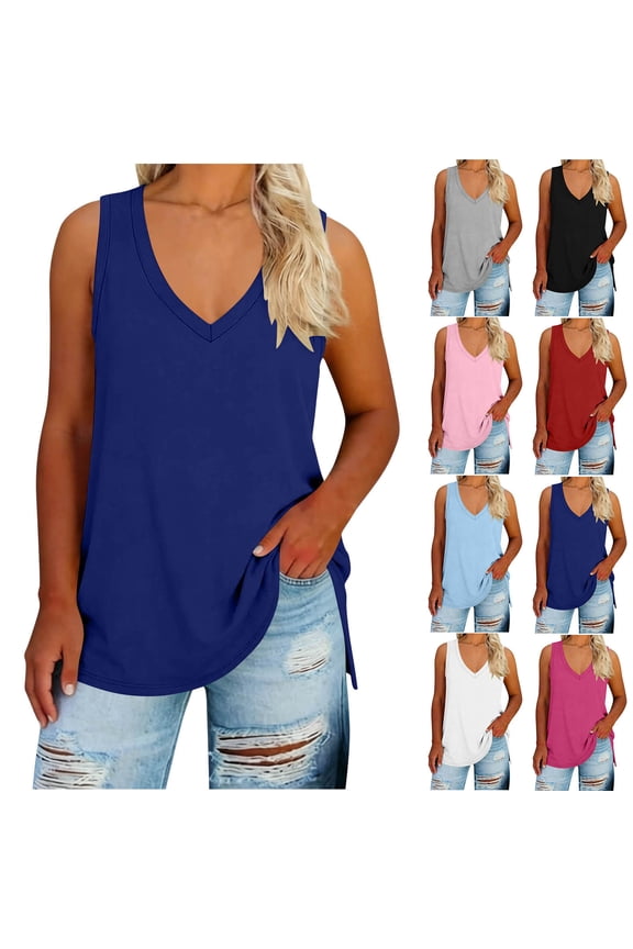 Womens Tank Tops Loose Tunic Tops Beach Outfits Women's V-neck Plus Size Fashionable Loose and Comfortable Casual Top T-shirt Black 3X