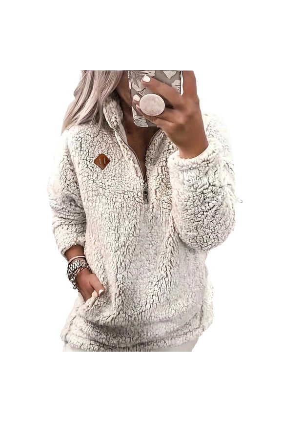 Womens Tops Quarter Zip Pullover Fleece Sweatshirt Fuzzy Plush Hoodies Women's Soft Half-Zip Pullover with Ribbed Cuffs and Kangaroo Pocket for Casual and Everyday Style Gray 3X