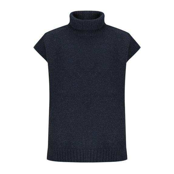 Hueook Womens Vest Women's Turtleneck Cap Sleeve Sweater Pullover Knitted Top Loose Oversized Knitwear Black Free Size