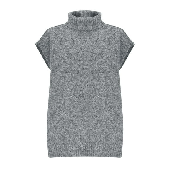 Hueook Womens Vest Women's Turtleneck Cap Sleeve Sweater Pullover Knitted Top Loose Oversized Knitwear Gray Free Size