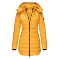 thumbnail image 1 of Hueook Womens Winter Coats Women's Long-Sleeved Hooded Mid-Length Fashion Casual Jacket with Small Print Yellow 2X, 1 of 4