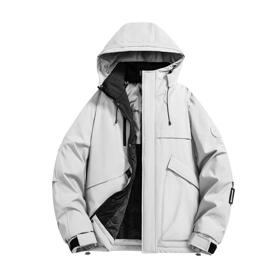 Hueook Womens Winter Coats Women's Solid Color Double Pocket Jacket Long Sleeved Hooded Outdoor Waterproof Casual Outwear Khaki M