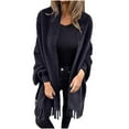 thumbnail image 1 of Hueook Womens Winter Jacket Women's Loose Casual Solid Color Shawl Jacket with Plush Tassel for and Winter Cardigan Black 5X, 1 of 6