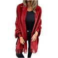 thumbnail image 1 of Hueook Womens Winter Jacket Women's Loose Casual Solid Color Shawl Jacket with Plush Tassel for and Winter Cardigan Red S, 1 of 6