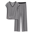 thumbnail image 1 of Hueook Womens Winter Pajamas Women's V-Neck Sleeveless Loose T-shirt Loose Pants Home Wear Two-Piece Pajama Sets Black 7XL, 1 of 3