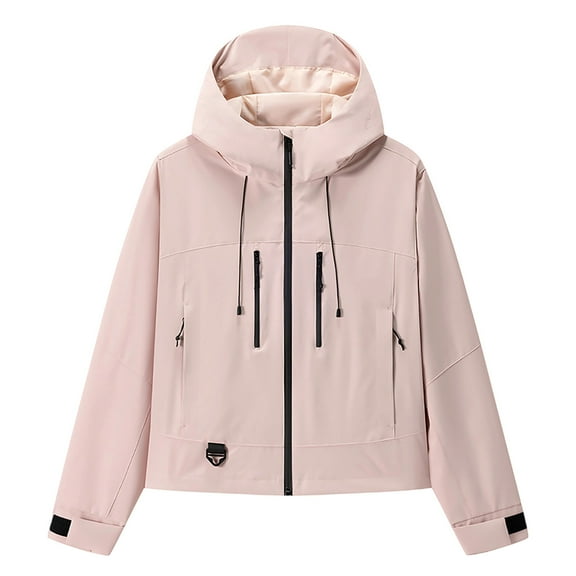 Hueook Wool Coats for Women Solid Color Detachable Cap Breathable Thin Sunscreen Coat Jacket Pink XL