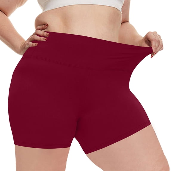 Hueook Workout Shorts Womens Stretch Biker Shorts Butt Lifting Women Pocket Plus Size Yoga Shorts High Waist High Elasticity Cycling Plus Half Shorts Yoga Pants Wine 2X