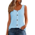 thumbnail image 1 of Hueook Workout Tank Tops Woman Pleated Button Tops Women's Solid Color Loose Casual Button Round Neck Sleeveless Top Blue XL, 1 of 8