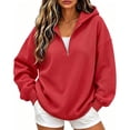 thumbnail image 1 of Hueook Zip Up Hoodie Women 1/4 Zip Half Neck Long Sleeve Casual Sweatshirt with Pockets Red M, 1 of 7