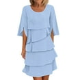 thumbnail image 1 of Hueook formal Dresses for Women Maxi Dresses Women's 3/4 Sleeve Casual Solid Color Ayered Cake Skirt Round Neck Dresses Light Blue L, 1 of 7
