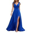 thumbnail image 1 of Hueook formal Wedding Guest Dress for Women Prom V Neck Sleeveless Slit Long Evening Gown Blue M, 1 of 7