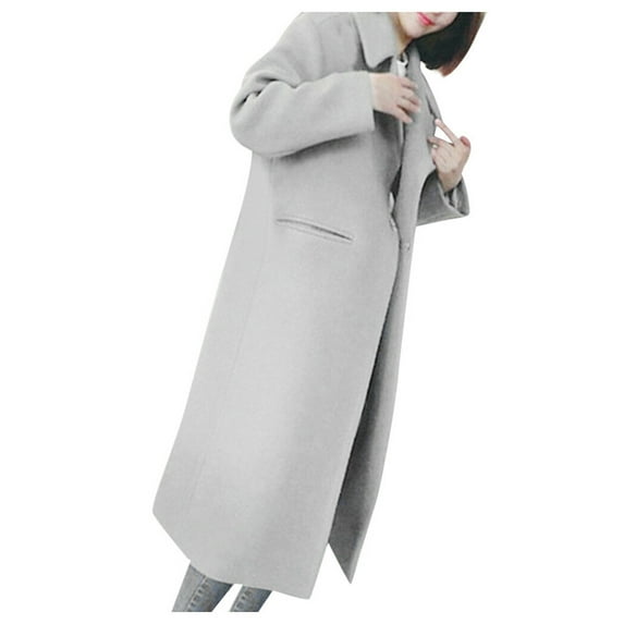Hueook overcoat women Plus Size Solid Color Overcoat- Solid Turndown Collar Button-Down Peacoat Long Sleeve Elegant Slim Long Peacoat Outerwear