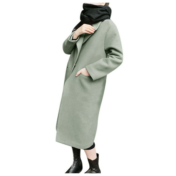 Hueook overcoat women Plus Size Solid Color Overcoat- Solid Turndown Collar Button-Down Peacoat Long Sleeve Elegant Slim Long Peacoat Outerwear