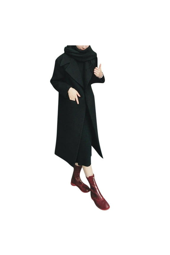 Hueook overcoat women Plus Size Solid Color Overcoat- Solid Turndown Collar Button-Down Peacoat Long Sleeve Elegant Slim Long Peacoat Outerwear