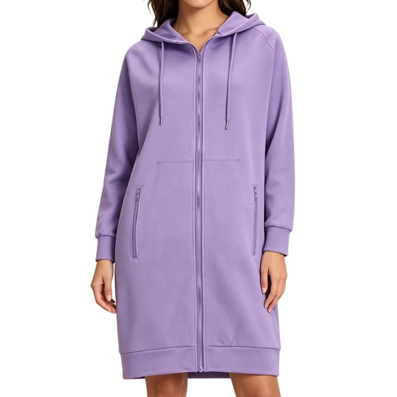 Hueoook Zip Up Hoodies for Women Trendy Plus Size Trendy Hooded Zipper Mid-Length Long Sleeve Sweatshirt Top Purple XL
