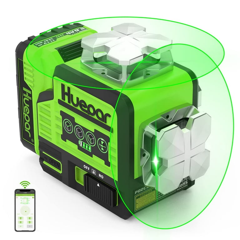 Huepar 2 x 360° Cross Line Laser Level Green Beam Self-Leveling Laser  Leveler Tools with Pulse Mode, Bluetooth, Li-ion Battery & Magnetic Bracket  P02CG 