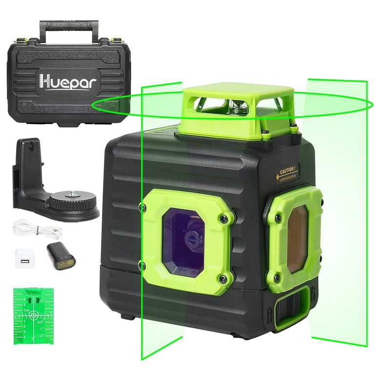 Huepar 3D Cross Line Laser Level Green Beam Self-leveling Laser Level Tools  for Tiles Floor with Remote Control and 360° Pivoting Magnetic Base 903DG 