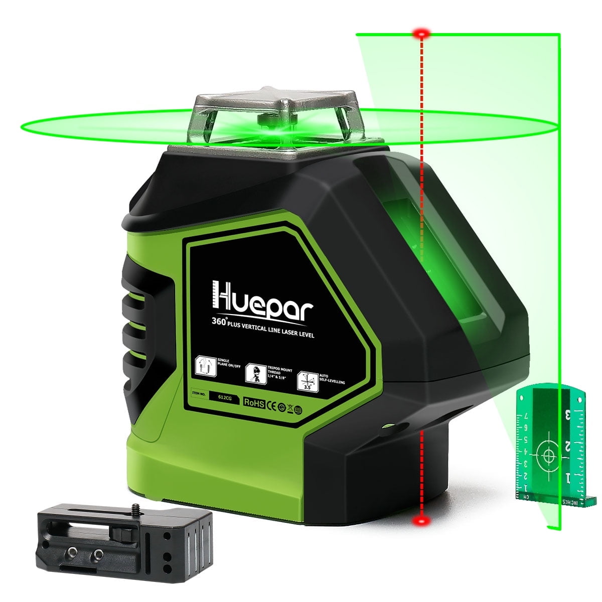 Huepar Kit de nivel láser rojo rotativo autonivelante electrónico - 360 haz  láser horizontal herramienta de nivel láser giratorio interior/exterior