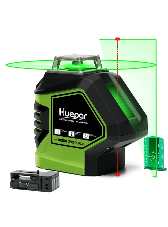 Huepar 360 Degree Cross Line Laser Level Green Beam Self-Leveling Laser Leveler Tools with 2 Plumb Dots & Magnetic Pivoting Base 621CG