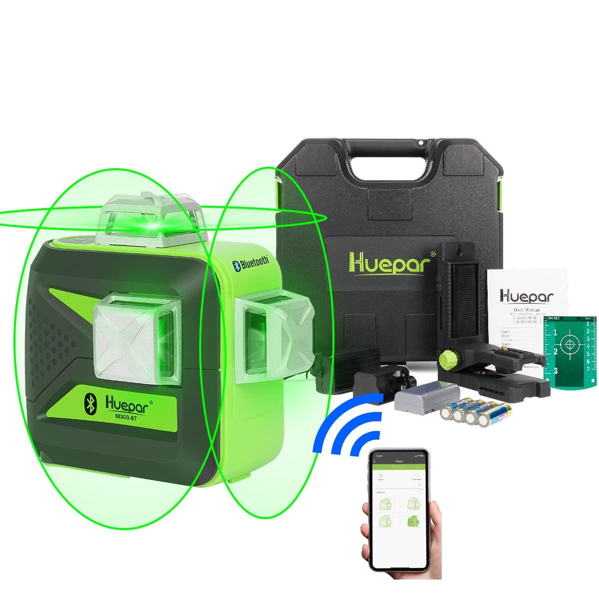 Huepar 3D Cross Line Laser Level 3 x 360° Green Beam SelfLeveling