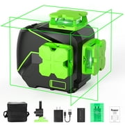 Huepar 3 D عبر خط ليزر مستوى 3 &times; 360 شعاع أخضر أدوات مستوى الليزر الذاتي التسوية مع بطارية ليثيوم أيون وقاعدة التمحور المغناطيسي