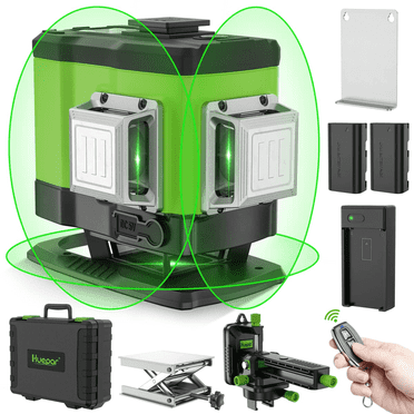 Huepar 3D Cross Line Laser Level 3 x 360 Green Beam Self-leveling Tiling Floor Laser Level Tools with Remote Control