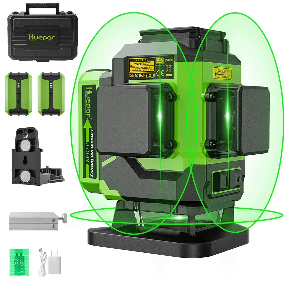 Huepar Green 3D Cross-Line Laser Level with 360 Beam