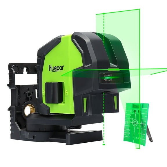 Huepar Cross Line Laser Level Green Beam Self-Leveling Laser Leveler Tools with 2 Plumb Dots 8211G