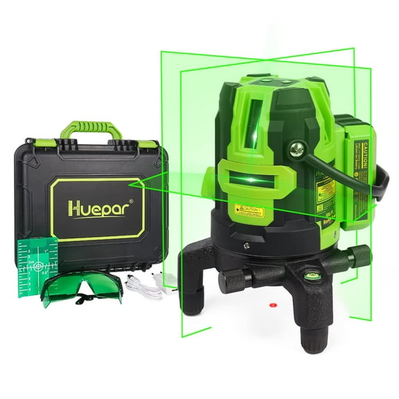 Huepar Green Beam Multi-Line Laser Level Self-leveling Cross Line Laser Leveler Tool with Down Plumb Dot & 360° Rotating Base L141G