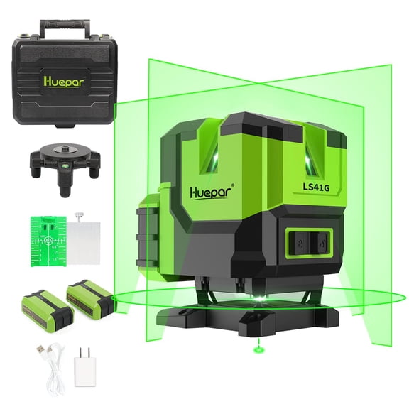 Huepar Green Beam Multi-Line Laser Level Self-leveling Cross Line Laser Level Tools with Plumb Dot & 360° Rotating Base