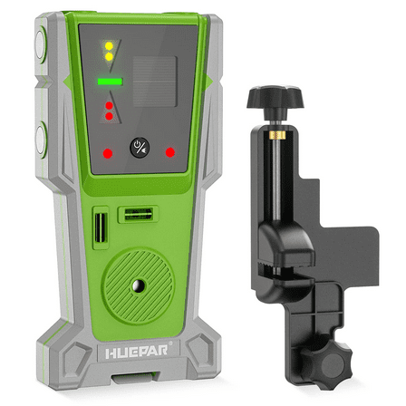 Huepar Laser Detector for Laser Level, Digital Laser Receiver for Green and Red Beam with Double Lamp & 90 dB Buzzer, Suitable for Bright and Noisy Environments