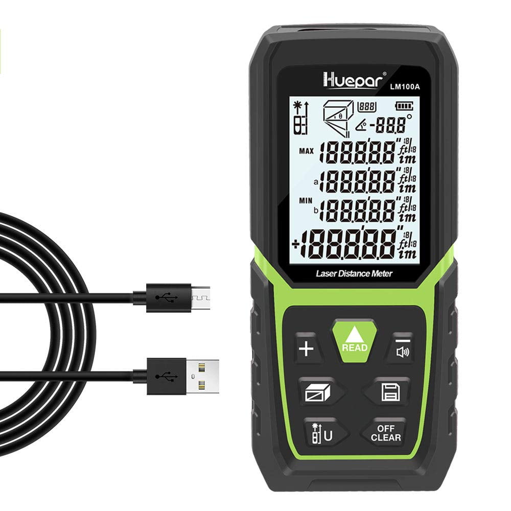 Huepar Laser Distance Measure 330ft/100m High Accuracy Range Finder with Multi-Measurement Modes and Li-ion Battery
