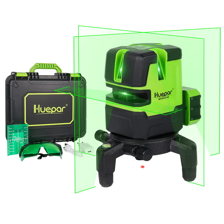 Huepar Multi-line Self-leveling Laser Level Green Beam Cross Lines Laser  Leveler Tool With Plumb Dot & 360° Rotating Base NT411G 