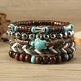 thumbnail image 1 of Huepoe 5Pcs Braided Bracelet Set - Bohemian Wooden Bead, Turtle Pendant, Faux Turquoise Stone, Unisex Wrist Jewelry for Women Men, 1 of 7
