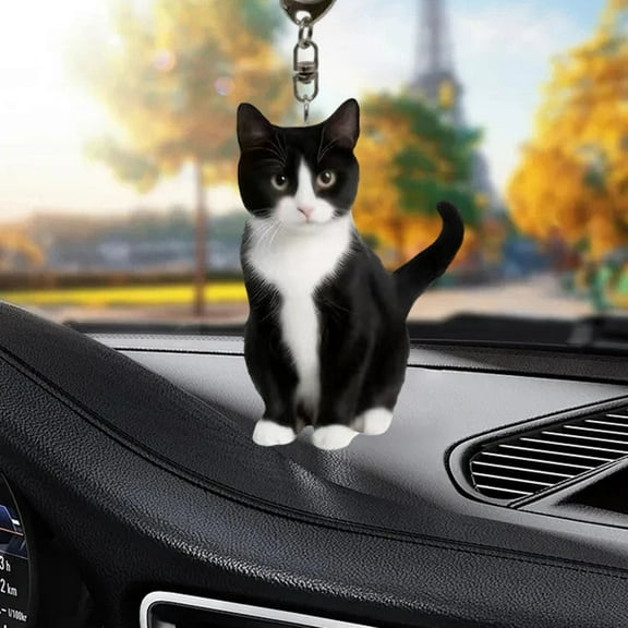 Huepoe Acrylic Cat Keychain for Car, Kitten Rearview Mirror Pendant, Cute Purse Bag Ornament, Christmas Decor (5cm)