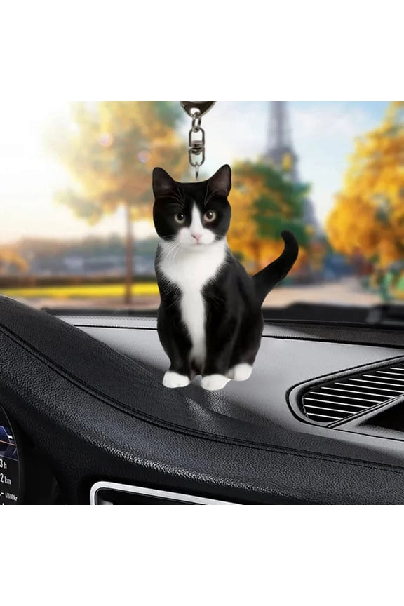 Acrylic Cat Keychain for Car, Kitten Rearview Mirror Pendant, Cute Purse Bag Ornament, Christmas Decor (5cm)