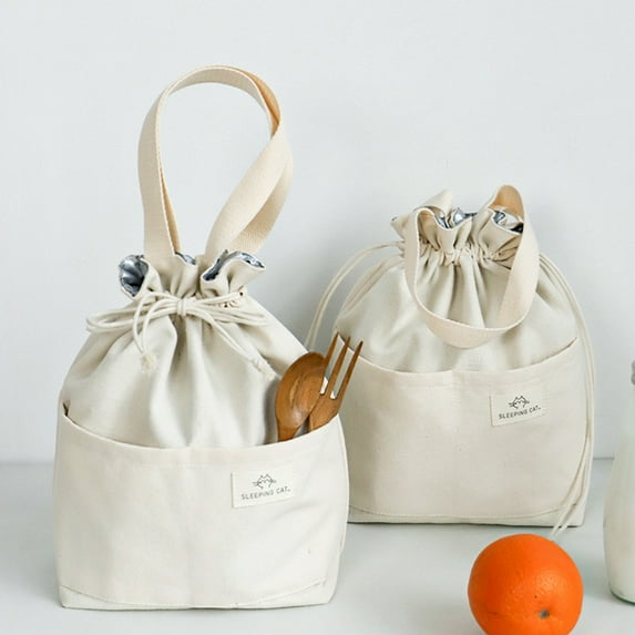 Huepoe Bento Bag Large Capacity, Waterproof Aluminum Foil Liner, Drawstring Lunch Box Insulated Pouch for Work, Picnic, Travel (22x11x28cm)