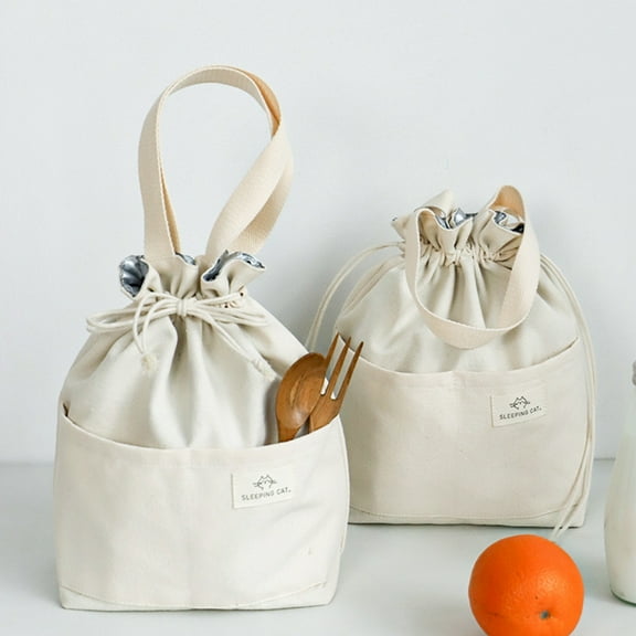 Huepoe Bento Bag Large Capacity, Waterproof Aluminum Foil Liner, Drawstring Lunch Box Insulated Pouch for Work, Picnic, Travel (22x11x28cm)