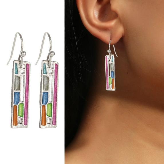 Huepoe Bohemian Vintage Dangle Earrings, Colorful Oblong Ethnic Hook Earrings for Women, Lightweight Alloy Retro Jewelry