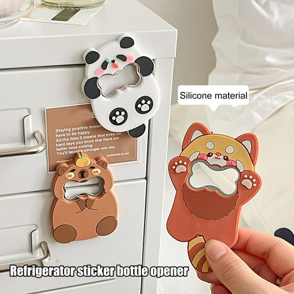 Huepoe Cute Animal Beer Bottle Opener - Cat Dog Panda Shape, Magnetic Cap Opener, Fun Kitchen & Bar Accessory, Durable Silicone & Metal