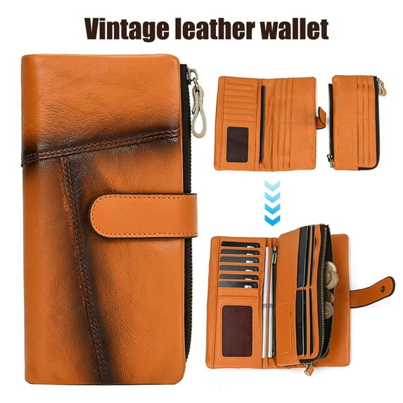 Huepoe Men's RFID Blocking Wallet, 18 Card Slots, 4 Cash Pockets, 2 Zipper Compartments, Faux Leather Waterproof Travel Wallet, Gift for Dad