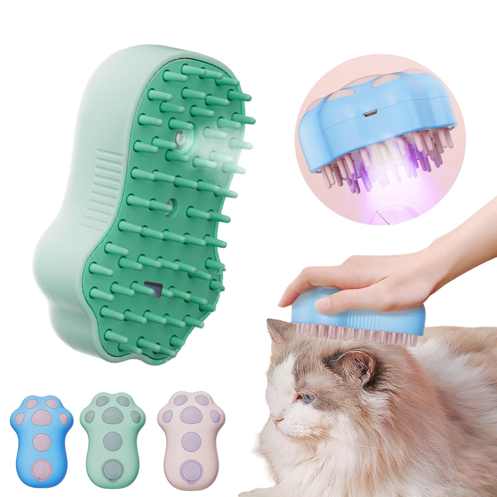View of Huepoe Pet Steamer Brush - Electric Cat Paw Massage Brush for Grooming ...