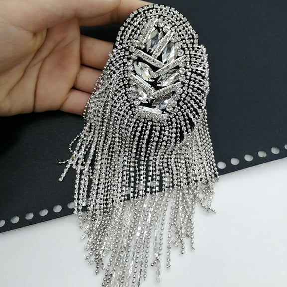 Huepoe Shiny Rhinestone Shoulder Brooch with Tassels - Elegant Epaulet Pin for Clothes, Bags - Gold/Silver, Men & Women